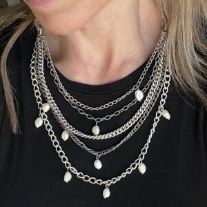 Stella & Dot Freshwater Pearl Avery Rope Chain Bib Layered Necklace Retired